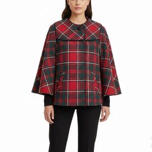 Pendleton Womens Red Green Wool Plaid Jacket 3/4 Sleeve Button Front Size S